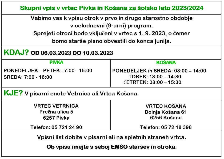 Skupni vpis v vrtec